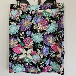 J.Crew Black Floral Pencil Skirt Size 6 Colorful Botanical Print